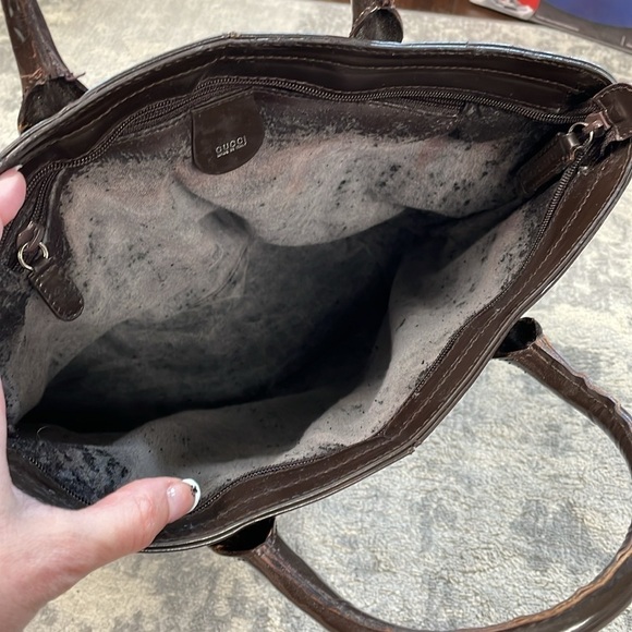 Vintage Gucci Dark Brown Patent Leather Structured Handbag 2 Way Glossy - Picture 14 of 17